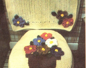 Vintage Crochet Pattern Flowery Bathroom Set Pattern (PDF Download)