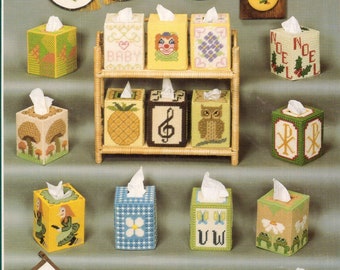 Vintage Plastic Canvas Needlepoint Cross Stitch Tissue Box Pattern Book