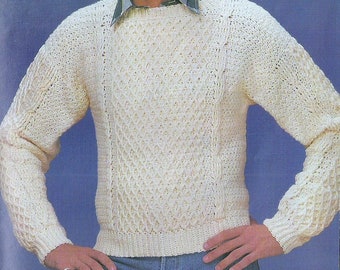 Vintage Crochet Pattern Fisherman Pullover Pattern (PDF Download)
