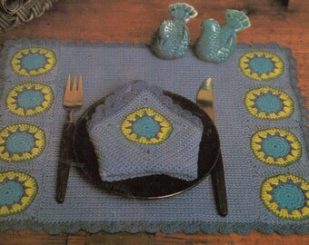 Vintage Crochet Starburst Placemat and Napkin Holder Set Pattern