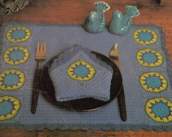 Vintage Crochet Pattern Starburst Placemat and Napkin Holder Set Pattern (PDF Download)