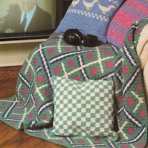 Patrón afgano a cuadros de crochet vintage