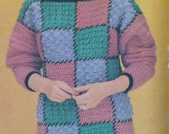 Vintage Crochet Women's Patchwork Sweater Pattern