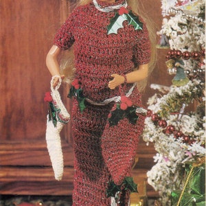 Vintage Crochet Fashion Doll Christmas Dress Pattern