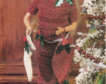 Vintage Crochet Fashion Doll Christmas Dress Pattern