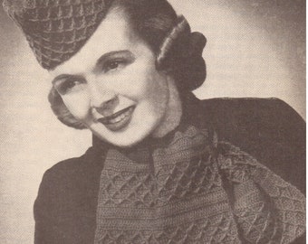 Vintage Crochet Pattern Glenngary  Hat and Scarf Pattern (PDF Download)