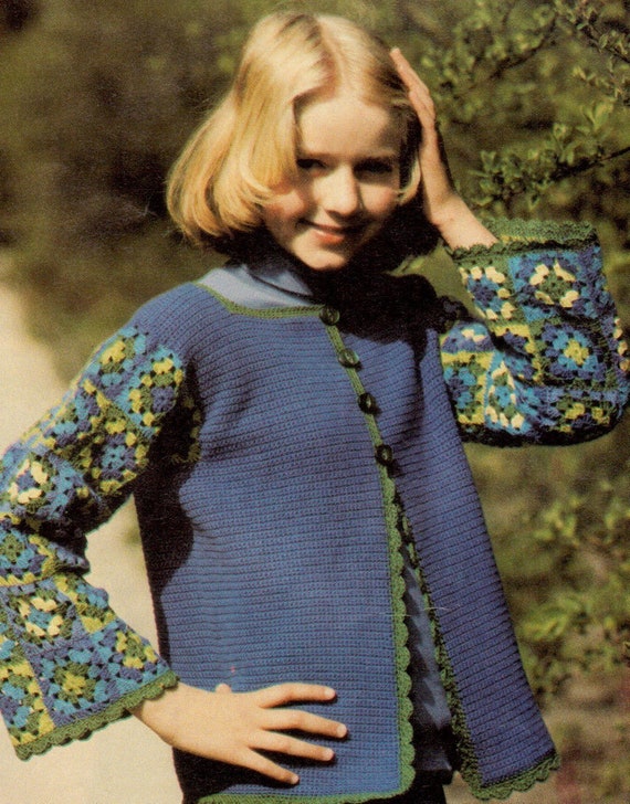 Modèle de gilet carré grand-mère au crochet vintage pour enfants