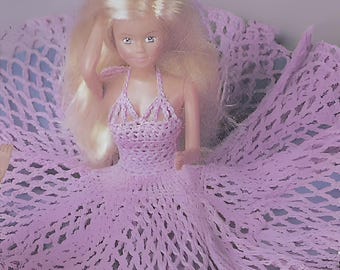Vintage crochet lavender barbie doll dress pattern (PDF Download)
