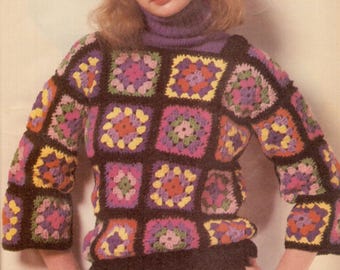 Vintage Crochet Granny Pullover Sweater Pattern