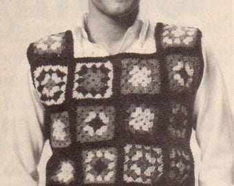 Vintage Crochet Pattern Men's Granny Square Vest Pattern (PDF Download)