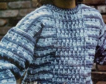 Vintage Crochet Pattern Denim Ski Sweater Pattern (PDF Download)