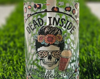 Dead Inside Glass Can Tumbler