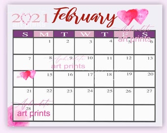 pics February Calendar 2021 Printable Hearts february calendar etsy
