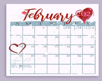 pics February Calendar 2021 Printable Hearts february calendar etsy