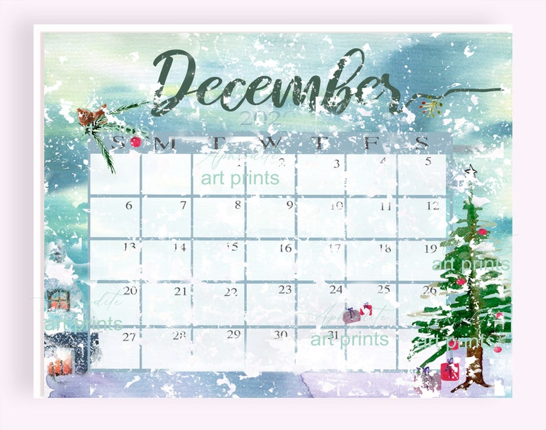 Snowy December 2020 Printable Calendar Winter Theme Etsy