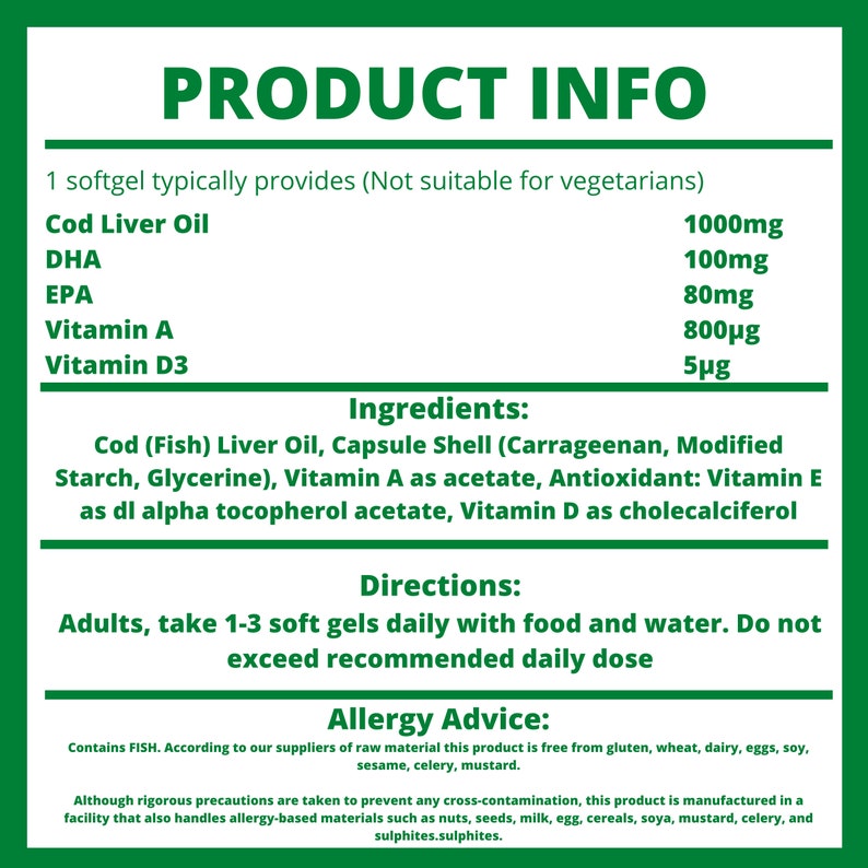 Cod Liver Oil Capsules Fish Oil Rich in Omega 3. Supports Etsy