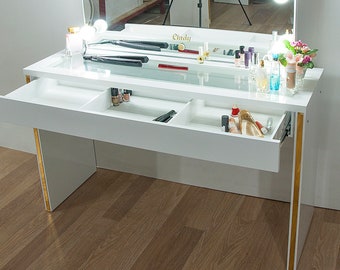 Hollywood Style Xl Makeup Desk Makeup Mirror Desk And Organizator Large Drawer And 3 Compartments Vanity Table Makeup Desk And Table Xl Hollywood Style Xl Makeup Desk Makeup Mirror Desk And Organizator Large Drawer And 3 Compartments Vanity Table Makeup Desk And Table Xl