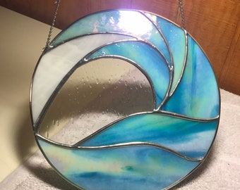 Stained glass ocean wave, ocean wave, iridescent glass, beach gifts, beach lovers, ocean lovers, suncatcher, stained glass gift