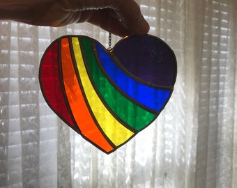 Stained glass heart, rainbow heart, pride, lgbtq gift, stained glass rainbow heart