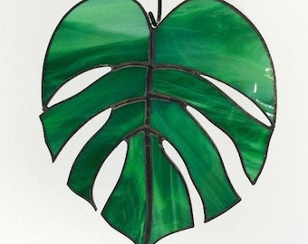 Stained glass monstera leaf, plant art