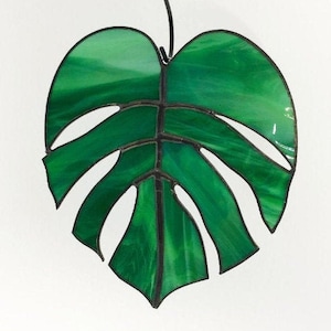 Stained glass monstera leaf, plant art