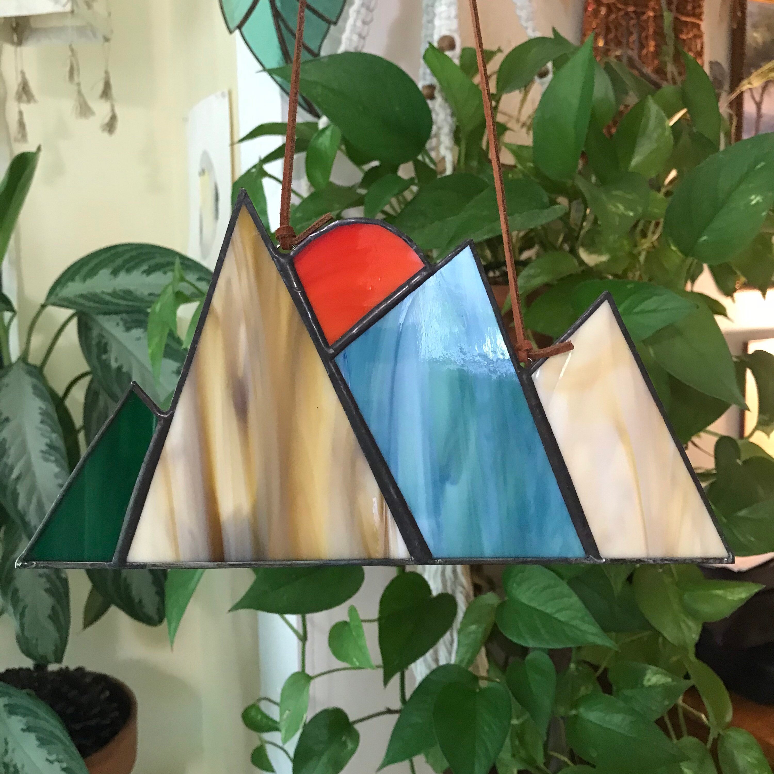 Stained Glass Mountains Earth Colors Mountain Art Mountain Etsy