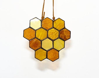 Stained glass honeycomb, beekeepers, gifts for bee lovers, beehive, honeycomb suncatcher, bee decor