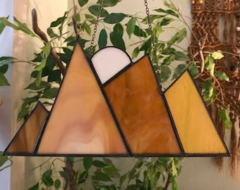 Stained glass mountains, light brown mountains, mountain art. mountain decor, mountain lovers, mountain suncatcher