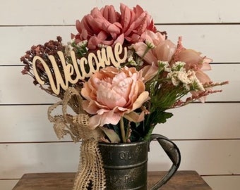 Country Entryway Welcome Flower Arrangement Rustic Floral Etsy