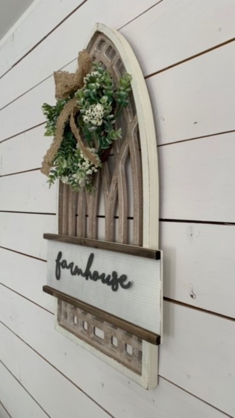 New Farmhouse Arch Wall Decor With Wreath with Simple Decor