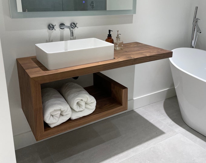 Solid Hardwood Bathroom Floating Vanity Modern Design With Zero Visible