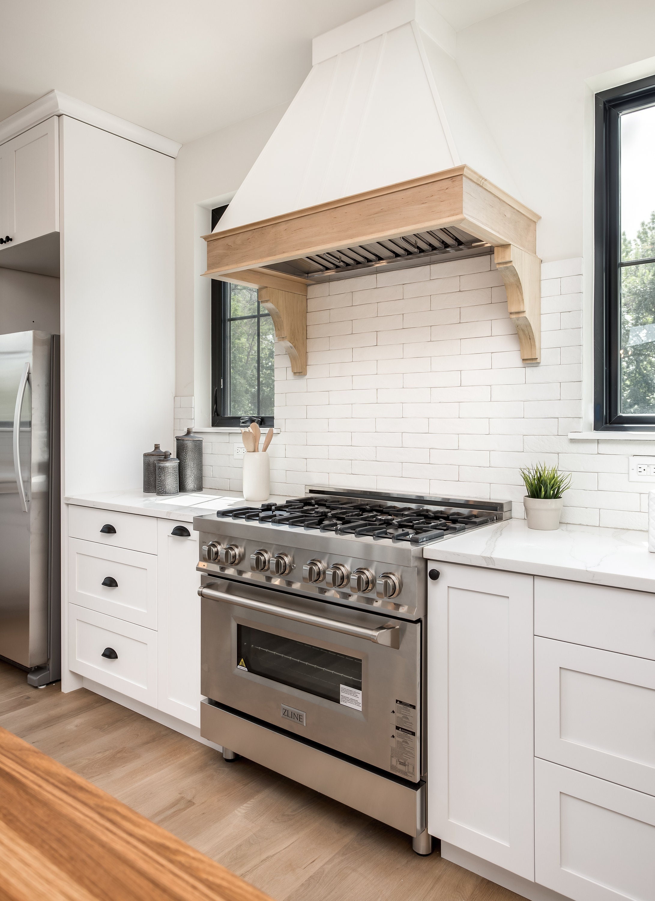 A Frame Style Wooden Range Hood Solid Hardwood Face and Trim 