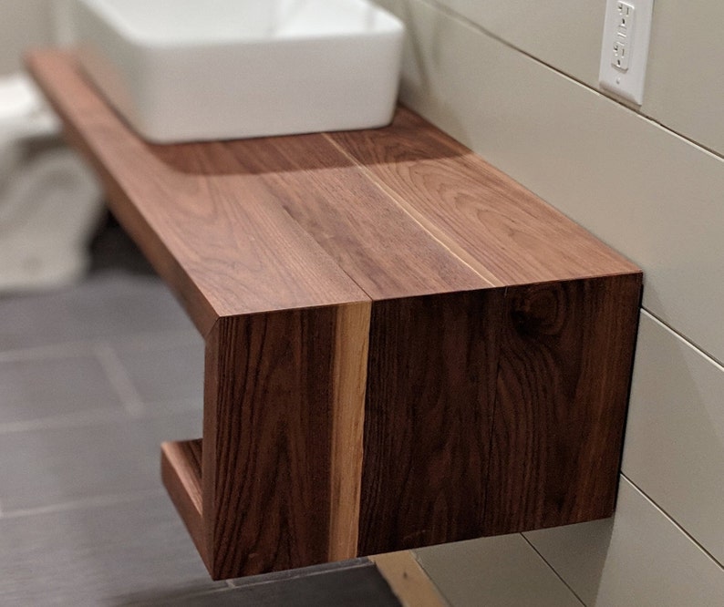Solid Hardwood Bathroom Floating Vanity Modern Design With Etsy