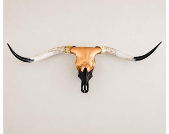 66" Authentic Longhorn Skull Wall Art | Bronze & Matte Black | One-of-a-Kind Contemporary Western Decor | Statement Piece