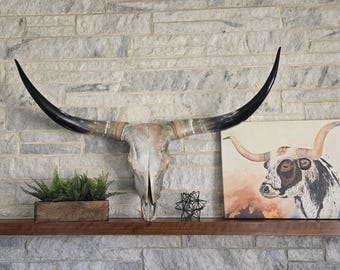 Painted Longhorn Skull Wall Decor: Bohemian Western Art, 53"