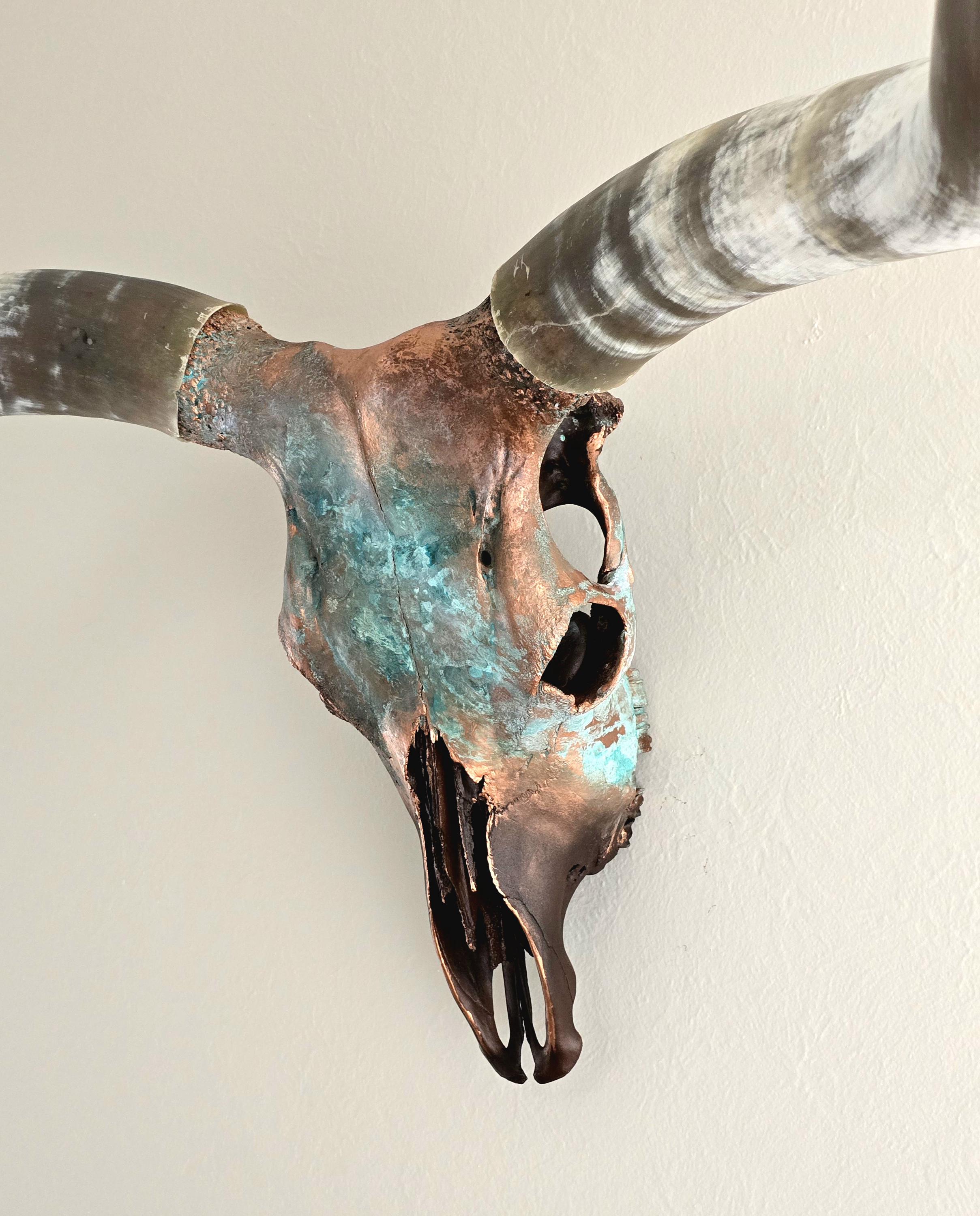 Vintage Brass Texas Longhorn Skull Western Wall Decor Rustic Cow Skull Sculpture