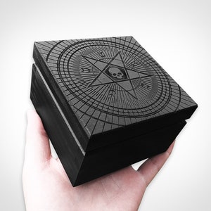 Small, black, engraved box 10 x 10 | Goth | Gothic Decor | Skull | Jewelry / Jewellery box | Keepsake | Perfect for gift