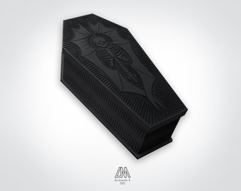 Coffin box - small, black, engraved casket | Goth | Gothic | Skull | Occult | Jewelry / Jewellery box | Keepsake | Original Gift