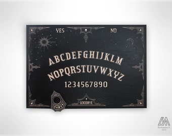 Big Ouija Board Box 35 x 25cm | Black, engraved | Goth | Gothic | Skull | Vintage | Keepsake | Jewelry / Jewellery box with indicator