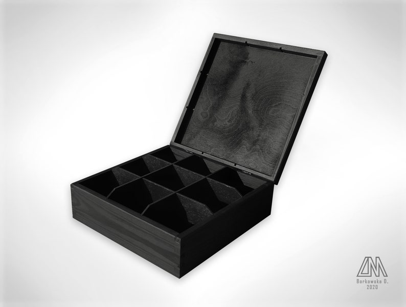 Black, engraved box 23 x 23cm with 9 compartments Goth Gothic Skull Roses Dark Jewelry / Jewellery box Keepsake image 6