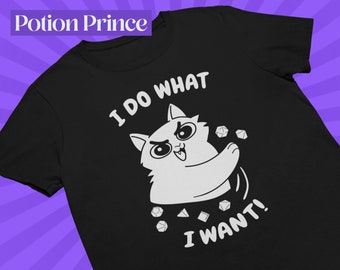 Funny Chaotic Dice Cat T-Shirt - Dungeon Master DnD Player Gift