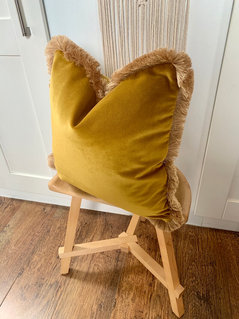Yellow Velvet Cushion Cover Cushion Cover With Fringe Boho Etsy UK