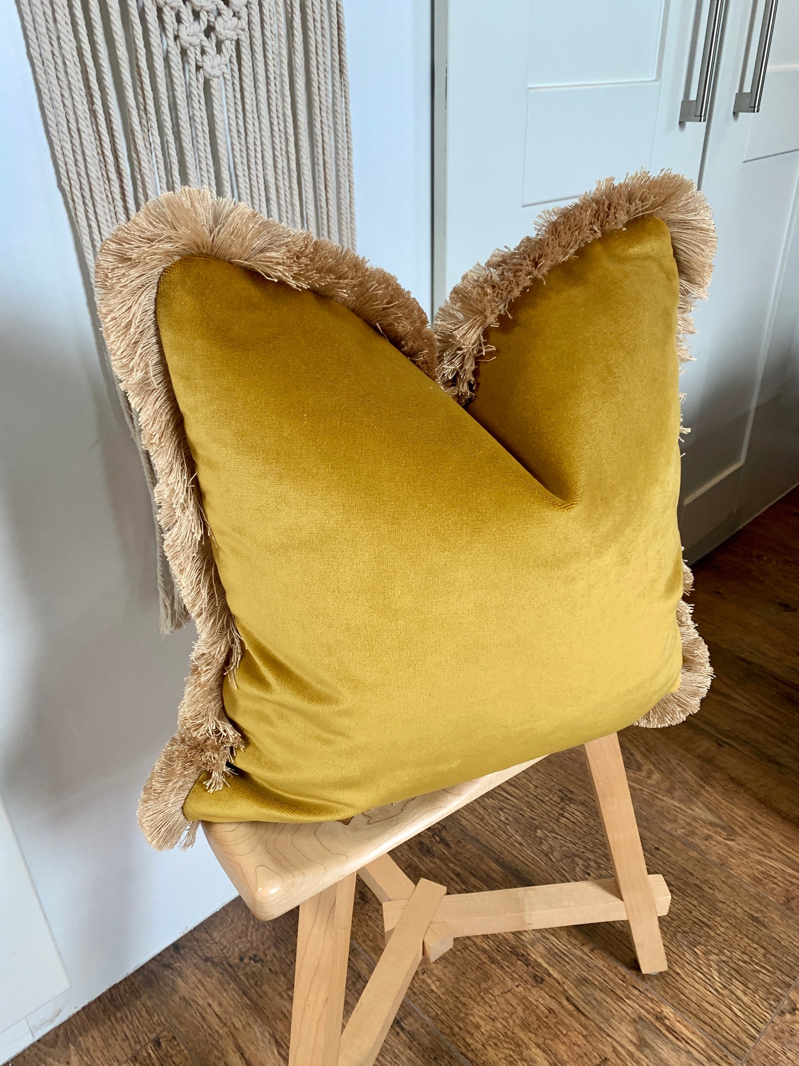 Yellow Velvet Cushion Cover Cushion Cover With Fringe Boho Etsy UK