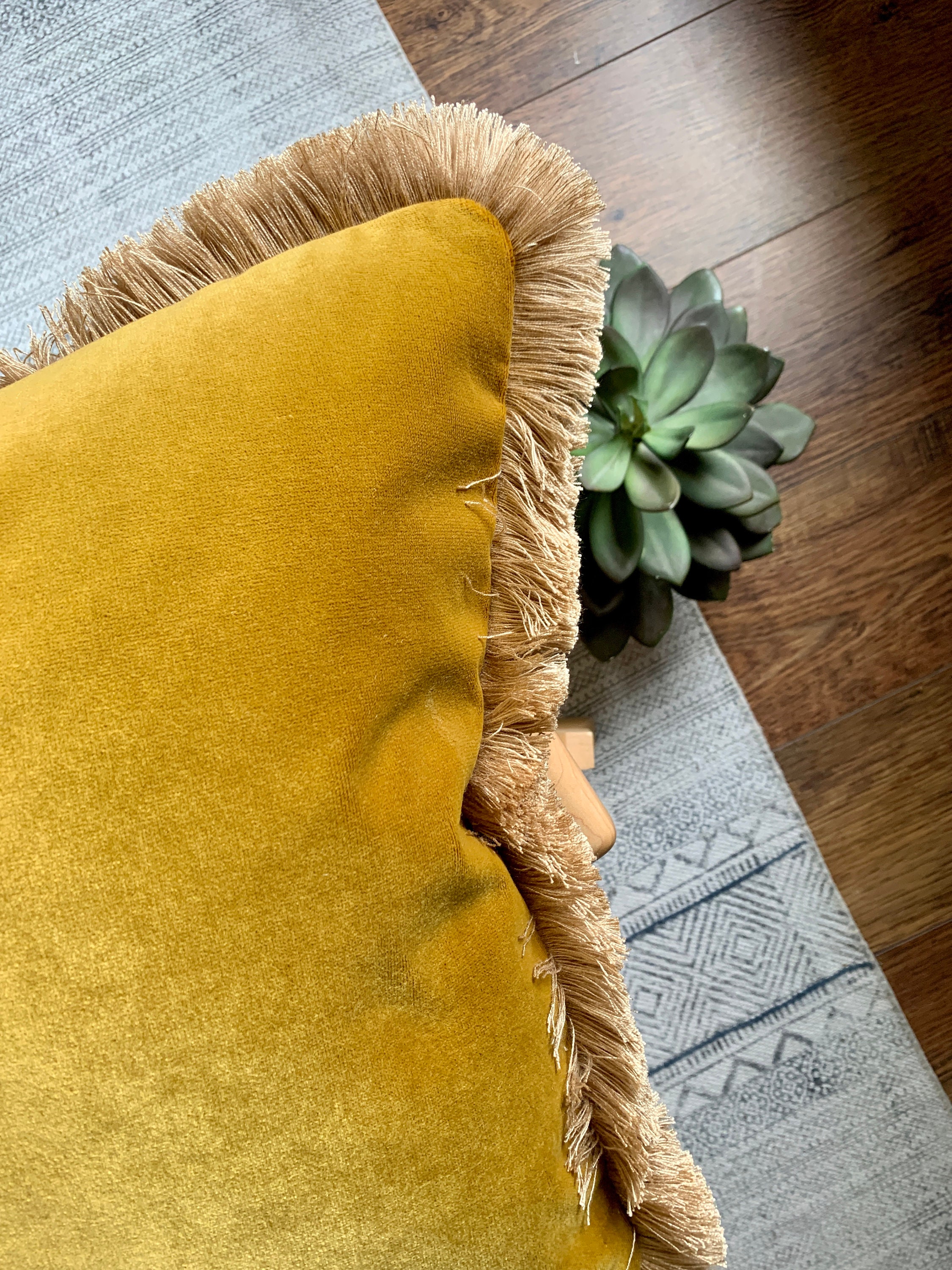 Yellow velvet Cushion cover Cushion Cover with Fringe Boho Etsy