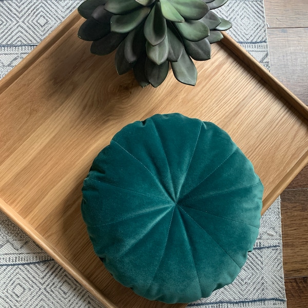 Velvet Round Cushion, Emerald Green, Cushion, Home Decor, Eclectic, Throw Pillow, Kids/Nursery, Boho, Handmade, Floor Cushion