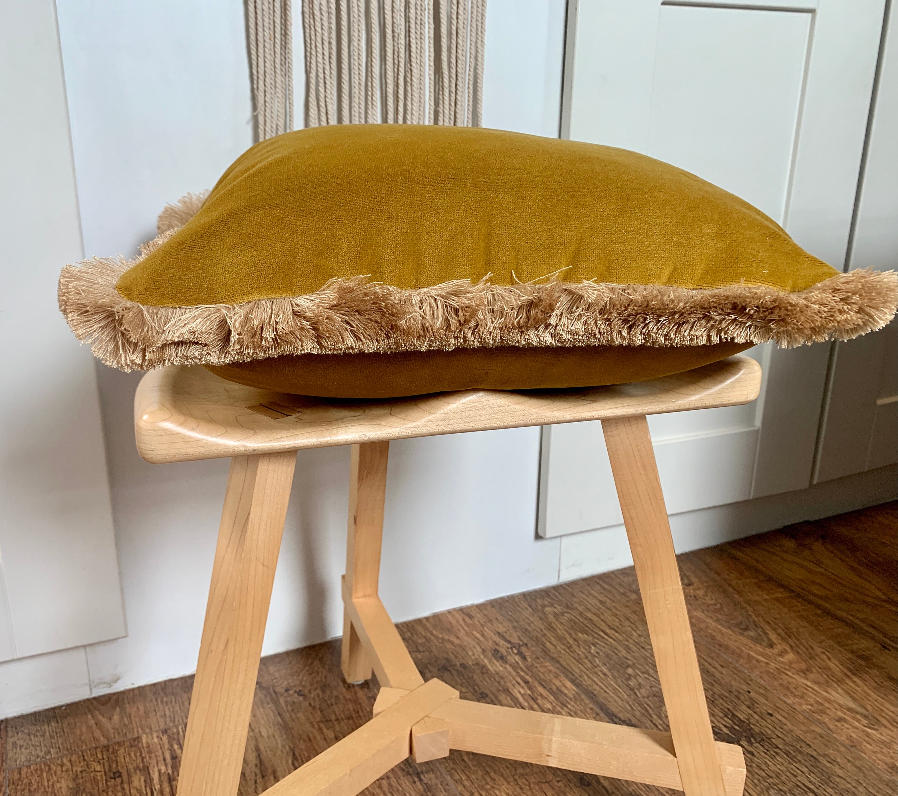 Yellow Velvet Cushion Cover Cushion Cover With Fringe Boho Etsy UK