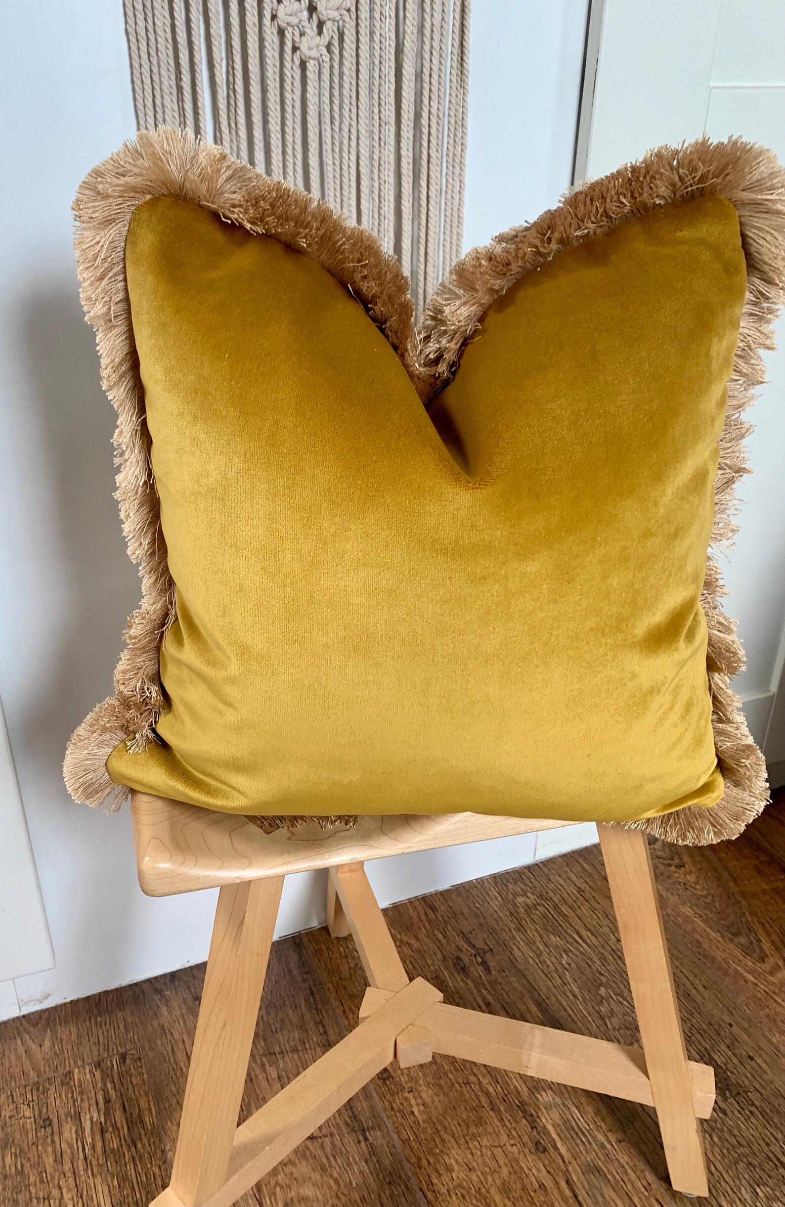 Yellow Velvet Cushion Cover Cushion Cover With Fringe Boho Etsy UK