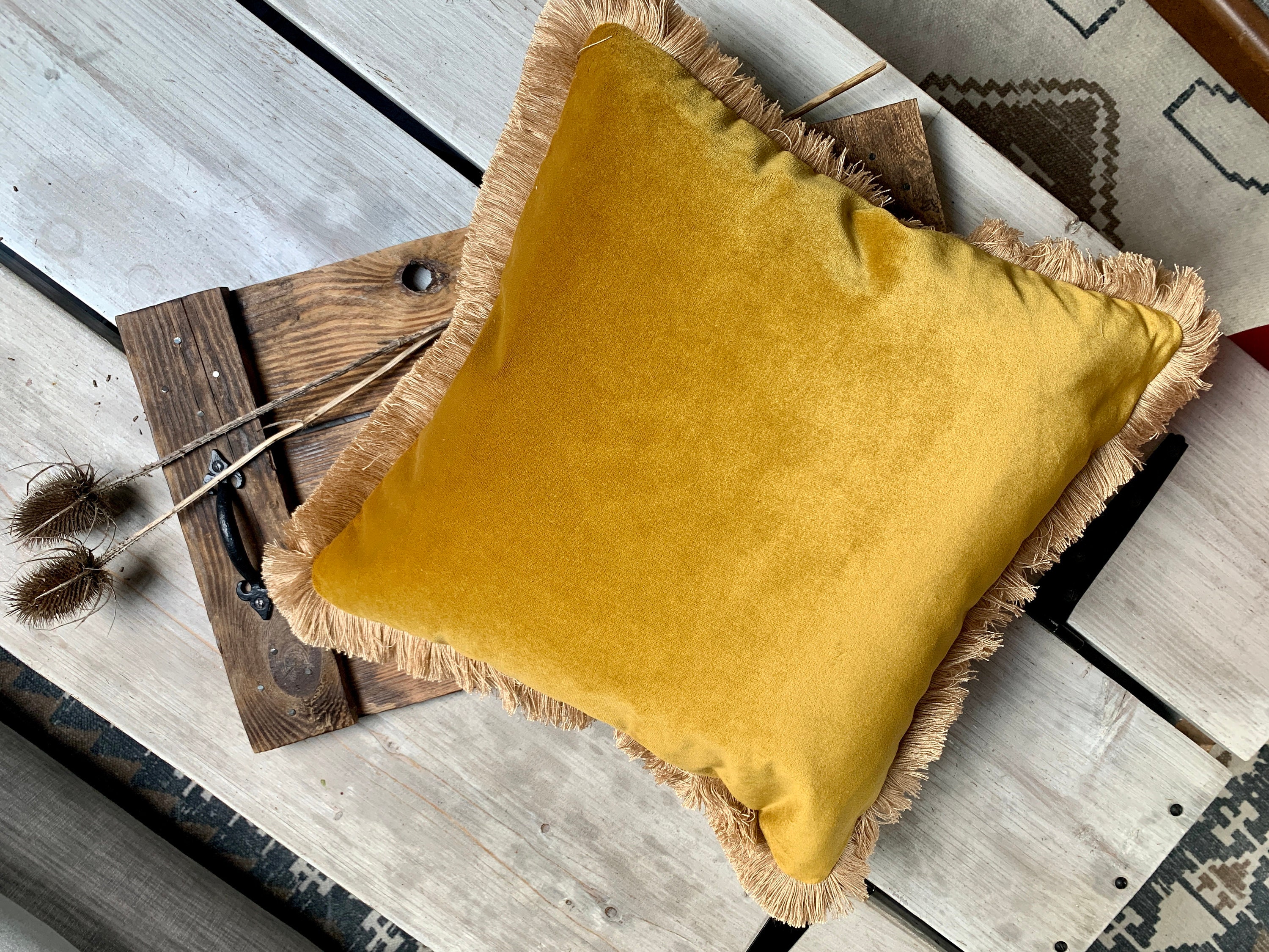 Yellow Velvet Cushion Cover Cushion Cover With Fringe Boho Etsy UK