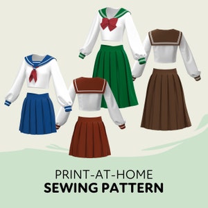 Japanese School Uniform Sewing Pattern Bundle | Womens XS-4XL Seifuku ...