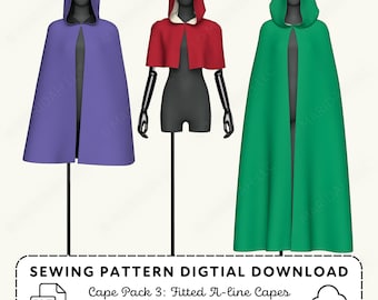 Hooded Fitted Capes Sewing Pattern | XS-4XL Cosplay Costumes (PDF Digital Download)